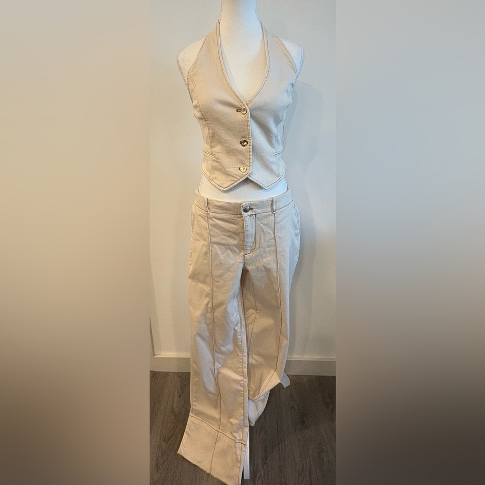 Zara Beige Women's Boot Cut Pants & Vest Set